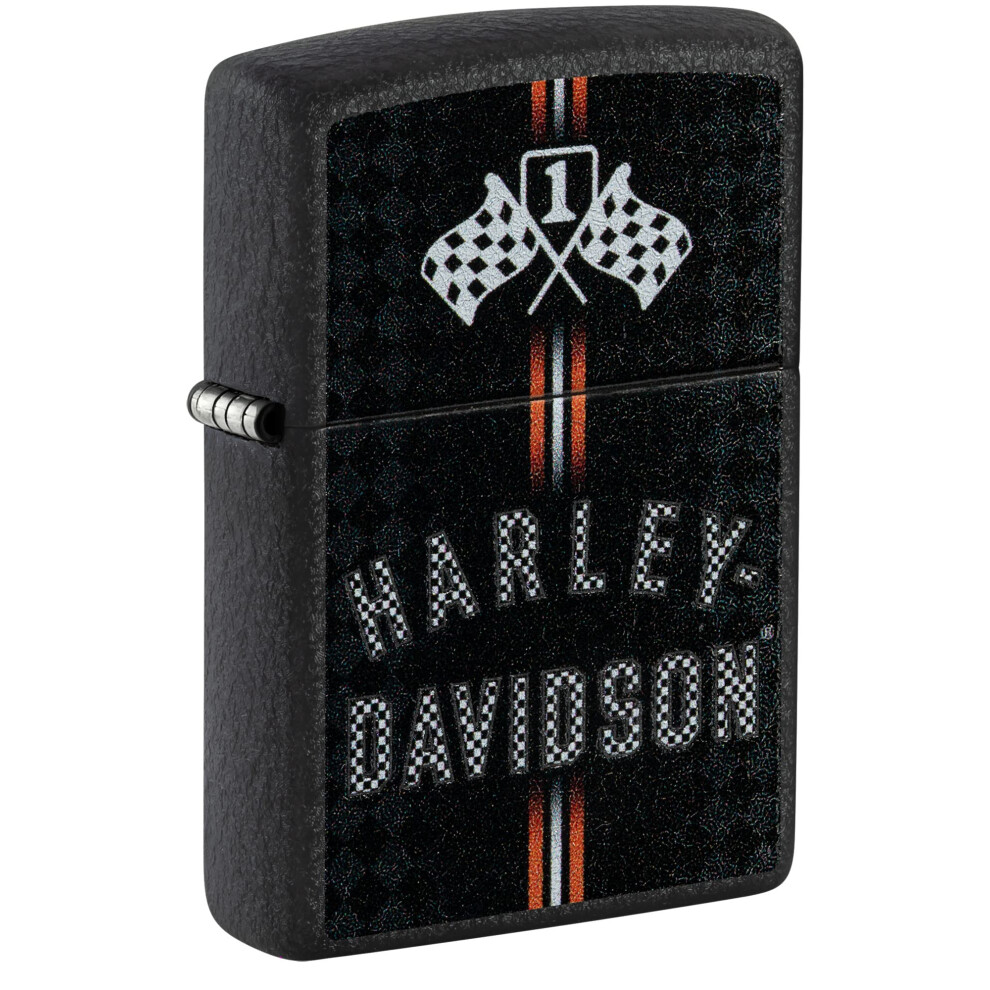 Zippo Harley-Davidson Checkered Flags Design Black Crackle Pocket Lighter