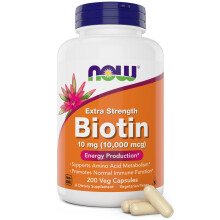 NOW Foods Biotina Extra Fuerte 10000mcg - 200 Cápsulas - Suplemento para Cabello, Piel, Uñas - Vegano
