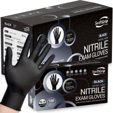 Gants d'Examen Nitrile Jetables SwiftGrip, Gants Noirs Sans Latex pour Médical, Cuisine & Esthéticienne