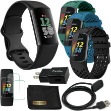 Fitbit Charge 6 Fitness Tracker mit Google Apps (Schwarz) Bundle mit 3 Silikon Armbändern, 3ft Ladegerät, Adapter, S