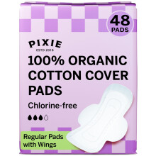 Pixie Organic Cotton Pads for Women - Ultra Thin with Wings, Leak-Proof & Moisture-Wicking - Compostable, Unscented Menstrual Pads - Regular Absorbenc