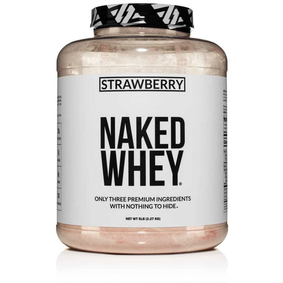 Naked Strawberry Whey Protein - All Natural Grass Fed Whey Protein Powder + Dried Strawberries + Coconut Sugar- 5Lb Bulk, Gmo-Free, Soy Free, Gluten F