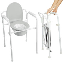 Vive Bedside Commode Toilet Chair (Vouwbaar) - 350 lb Capaciteit, Veiligheidsrail, Douchezitje - 3 in 1