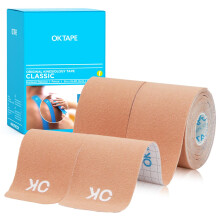 OK TAPE Kinesiologie Tape 10 inch Voorgesneden, 20 Strips, Katoen Elastisch Sporttape Latexvrij, 2inch x 16ft, 2 Rollen Beige
