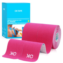 OK TAPE Kinesiology Tape 10 inch Precut, 20 Strips, Katoenen Elastische Tape Latexvrij, 2 inch x 16ft, 2 Rollen Roze