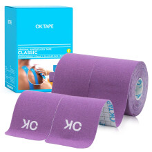 OK TAPE Kinesiology Tape 10 inch Precut, 20 Strips, Katoenen Elastische Tape, Latexvrij, 2inch x 16ft, 2 Rollen Paars