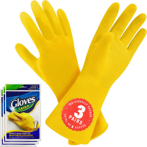SteadMax 3 Pack Gula Diskhandskar, Professionella Latexdiskhandskar, Återanvändbara Medium