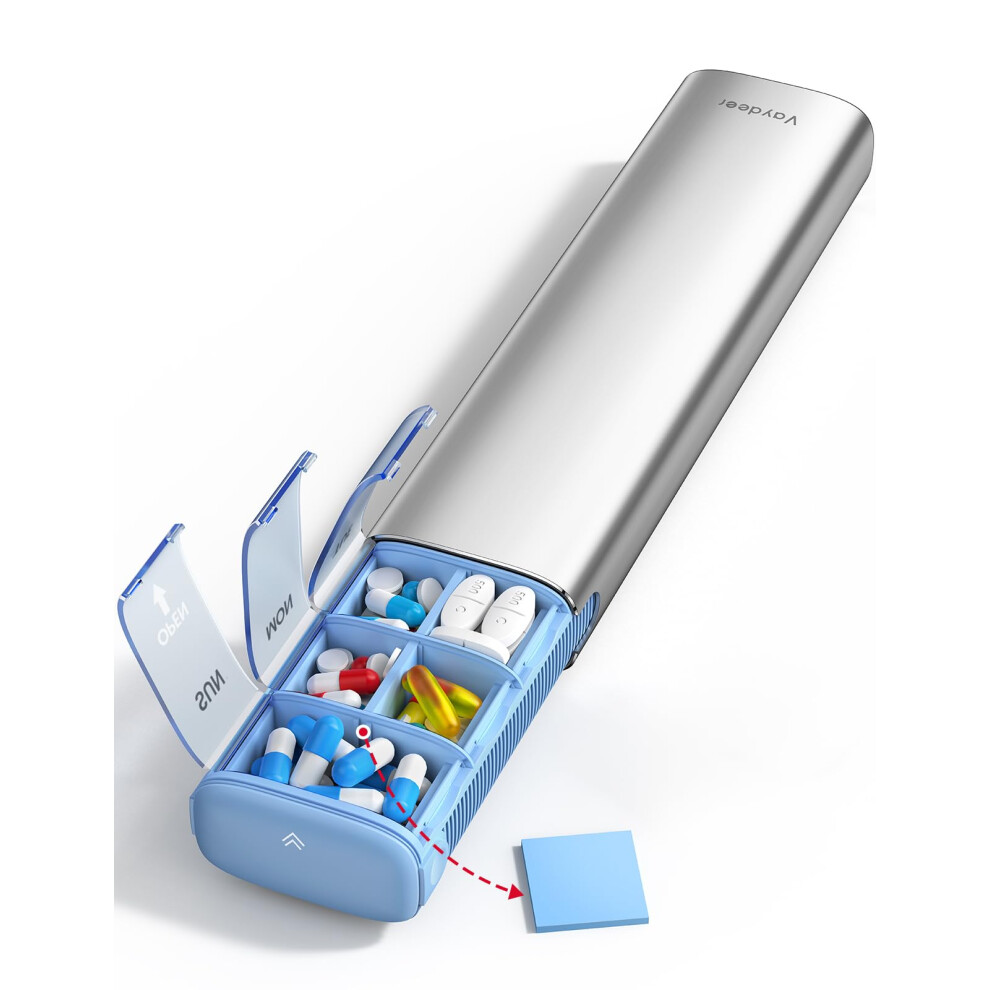 Vaydeer 7 Day Weekly Pill Organizer (Support 2 Times A Day), Metal Travel Pill Case, Large Capacity Daily Cute Pill Box For Supplements, Pills, Vitami