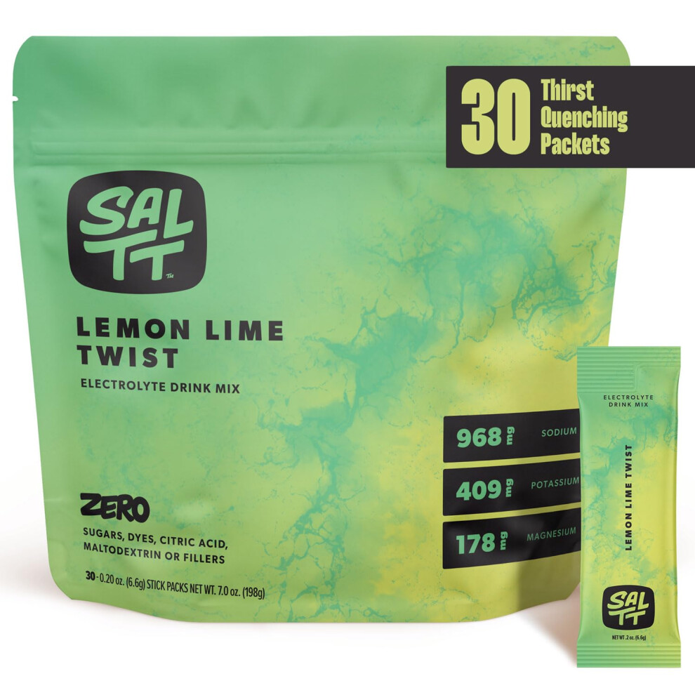 Keto Chow Saltt Electrolytes Powder Flavored Drink Mix - Lemon Lime Twist - 30 Hydration Packets - Magnesium, Potassium, Sodium, Trace Minerals - Zero
