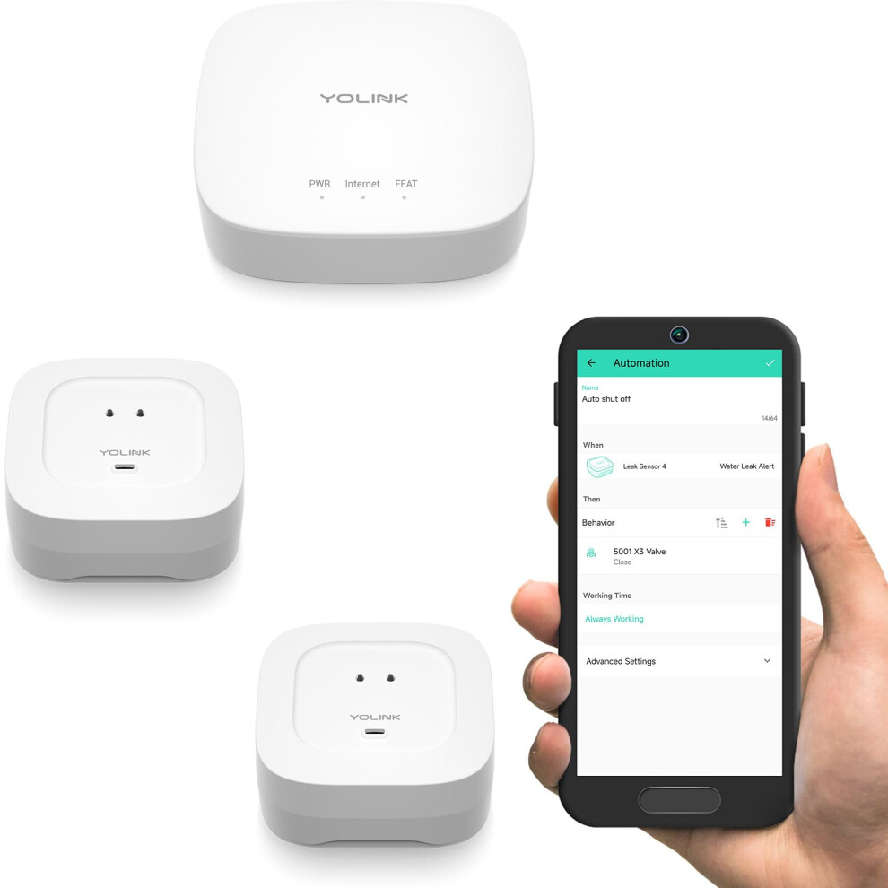 Yolink Smart Home Starter Kit: Hub & Water Leak Sensor 4 With 105Db Audio Alarm 2-Pack, Sms/Text, Email & Push Notifications, Freeze Warning, Lora Up 810121542323