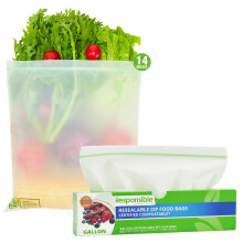 Bolsas de Zip Reseñables Compostables Grandes para Alimentos, 14 Paquete