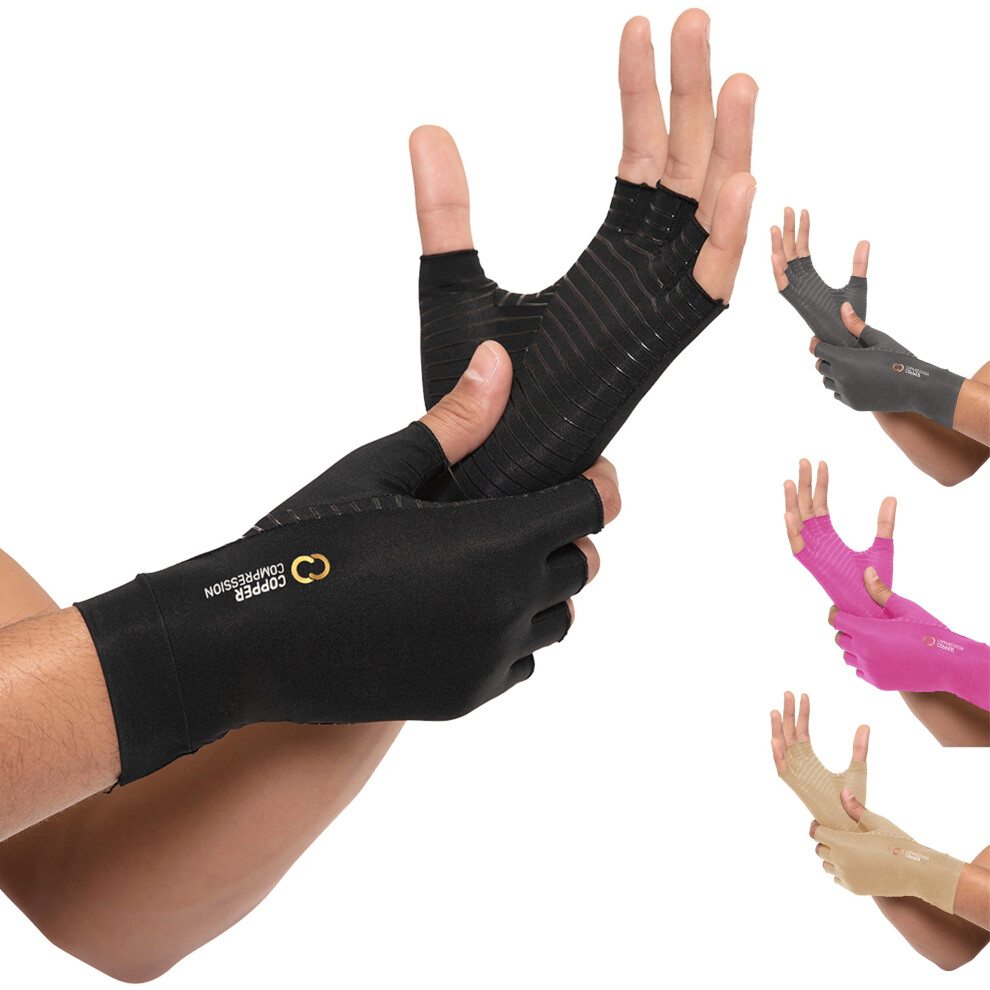 Copper Compression Arthritis Gloves | Fingerless Arthritis Carpal Tunnel Pain Relief For Men & Women | Hand Support Wrist Brace For Neuropathy, Rheuma