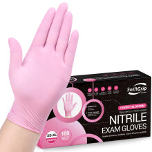 Gants en Nitrile Rose SwiftGrip, 3-mil, Gants Jetables Sans Latex, 100-ct (X-Small)