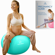 ProBody Ball de Grossesse - Ballon de Yoga avec Livre pour Exercice Prénatal et Postnatal (Aqua, 75 cm)