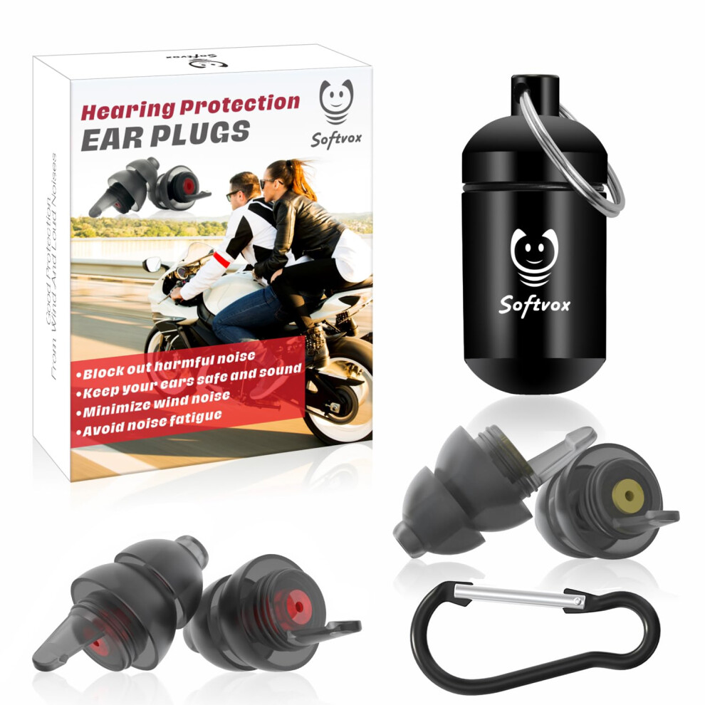 Softvox Motorcycle Ear Plugs For Wind Noise Reduction - 2 Pairs - 25Db - Motorcycle Accessories - Reusable Moto Earplugs, Soft Comfortable Hearing Pro