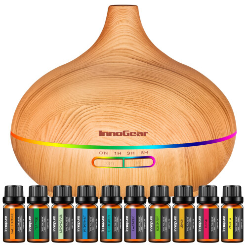 InnoGear Aromaterapi Diffuser & 10 Eteriska Oljor Set, 400ml Ultrasonisk Diffuser