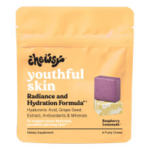 Chewsy Jugendliches Haut, Fruchtige Kaubonbons Vitamine, Strahlkraft & Hydration, Hyaluronsäure, Traubenkernextrakt