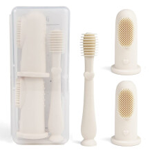 Ali+Oli Mondverzorgingsset voor Baby (Ivory) Inclusief Vinger Tandenborstel x 2, Tongschraper, Beschermcase