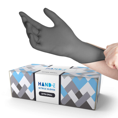 Gants Jetables Nitrile Grise XS Hand-E Touch - 200 Compte, Sans Latex