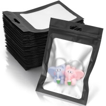 Bolsas Mylar para Caramelos 200 Pack Bolsas Reseñables (4x6 Pulgadas Negro) con Ventana Clara para Almacenamiento de Alimentos