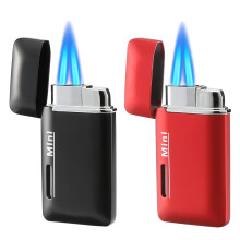 Cponmist 2 Pack Mini Butaanaansteker, Dubbele Jet Torch Aansteker met Venster, Navulbare en Verstelbare