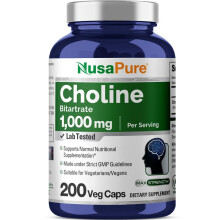 NusaPure Choline Bitartraat 1000 mg 200 Vegan Capsules (Vegan, Non-GMO)