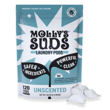 Molly's Suds Tvättmedels Pods | Rent medel för känslig hud | Ultra koncentrerad och fläckbekämpande | Doftfri - 120 stycken