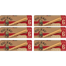 ZIG-ZAG Oblekt Ultra Tunna Förrullade Papperskoner - 1 1/4 Storlek (84mm) - 6 Pack (36 Koner)