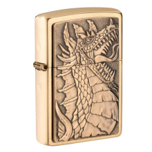Accendino Zippo ZIP-49297 2020N Emblema Drago in Ottone Spazzolato