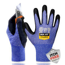 DEX FIT Schnittfeste Handschuhe Cru953 - Level A8 Tungsten Schutz, Juckreizfreie 3D Passform, Robuster Griff