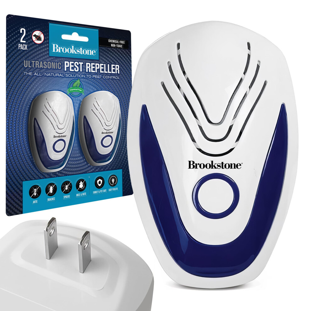Brookstone Ultrasonic Pest Repeller - 2 Pack - Safe & Effective Chemical Free Pest Deterrent For Home