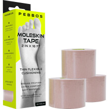 Pebbos Moleskin Tape (3 Rullar) - 2in x 16ft - Anti-Friktions Kuddtejp