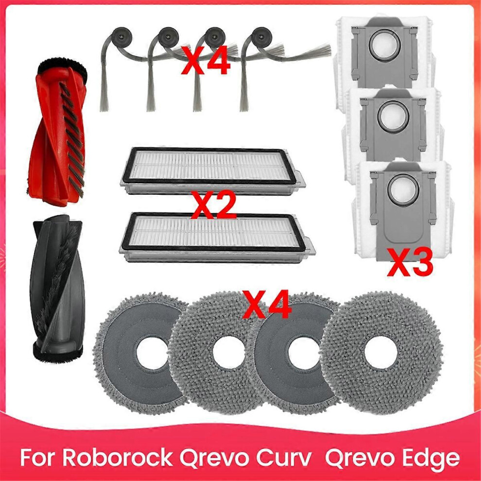 For Qrevo Curv,Qrevo Edge Robot Vacuum Accessories Main Side Brush Hepa Filter Mop Cloth Dust Bags Edition 0617 6913222324233