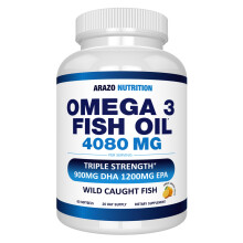 Aceite de Pescado Omega 3 Arazo Nutrition - 60 Geles Blandos - 4,080mg EPA 1200mg DHA Sabor Limón