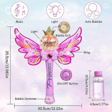 ZENGO Fairy Magic Wand Bubble Machine with Music & Light,Automatic Bubble Machine Blowing Soap Bubbles Child, Bubble Toy Birthday Gifts for Kids