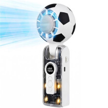 (white) Portable Handheld Fan with Digital Display Neck Fan Turbo Violent Foldable Transparent Armor Cooling Fan Air Conditioner USB