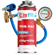 Eisfro Sustituto Gas Refrigerante R134a 1x 235g con Manguera y Manómetro – Recarga Aire Acondicionado Coche | Cartucho Gas