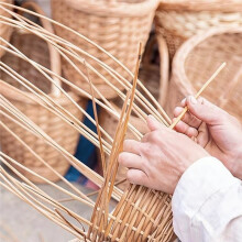 Pearl-Handled Flower Girl Basket, Hand-Woven Wicker Wedding Basket with Silk Bows,Boho Rattan for Bridal Showers 2pcs