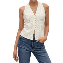 Women'S V Neck Vest Summer Sleeveless Fitted Waistcoat Casual Tops White S