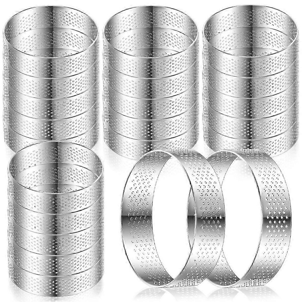 20Pcs Perforated Tart Rings Round Tart Ring Stainless Steel Tart Rings for Dessert Mousse Home Food Edition 0618