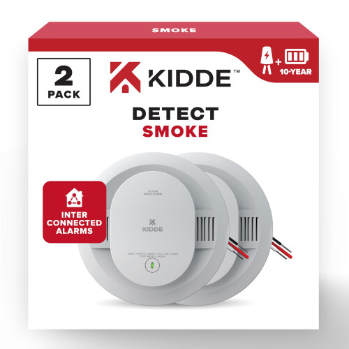 KIDDE Rilevatore di Fumo Kidde Hardwired, Backup Batteria 10 Anni, Interconnesso, 2 Pezzi
