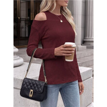 Women'S Cold Shoulder Tops Long Sleeve Textured Going Out T-Shirts for Women Casual Tunic Tops Wine Red S