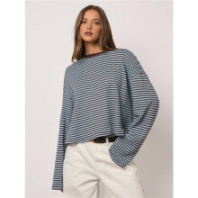 Women Y2k Long Sleeve Fairy Grunge Striped Baggy Tees Shirts 2000s Aesthetic Sweater Crop Tops S