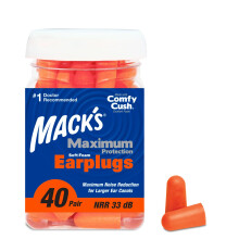 Macks Massima Protezione Tappi per Orecchie in Schiuma Morbida - 40 Paia, 33 dB NRR Massimo - Comodi per Dormire e Concerti