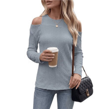 Women'S Cold Shoulder Tops Long Sleeve Textured Going Out T-Shirts for Women Casual Tunic Tops -Gray S