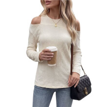 Women'S Cold Shoulder Tops Long Sleeve Textured Going Out T-Shirts for Women Casual Tunic Tops Apricot S