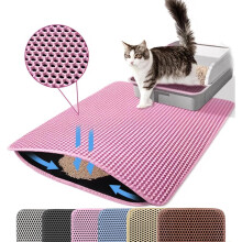 (Pink, 30x30cm) Cat Litter Mat Double Layer Pet Non Slip Big Pet Litter Box Filter MatWear Resistant Waterproof Anti-slip Cat Litter Mat