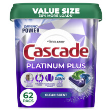 Cascade Platinum Plus Pods per Lavastoviglie, Detersivo, Profumo Fresco, 62 Pezzi