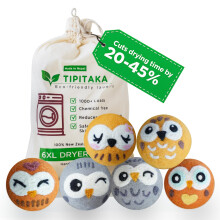 Tipitaka Tvättkorg Filttyg Ull Torkbollar - 6 XL Pack, Ersätter Torkark, Ekologisk, Återanvändbar