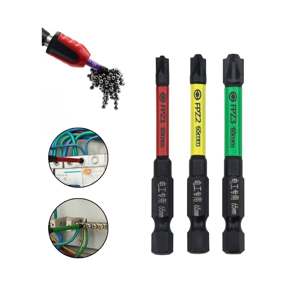 3Pc 65Mm Screwdriver Bit Set With Magnetic Special Screwdriver Bit For Electrician Fpz1-3 Alloy Steel Screw Driver 4713344573135